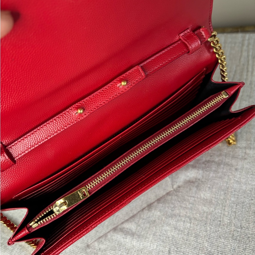 Yves Saint Laurent Red Envelope Chevron Leather Clutch - Picture 7 of 12